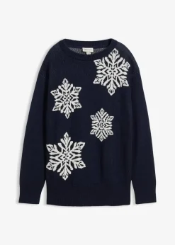 Rundhalspullover mit Schneeflocken