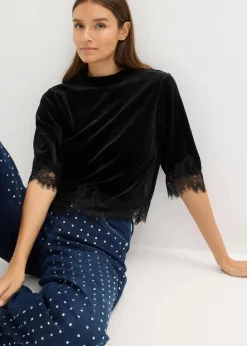 Samtshirt mit Spitze