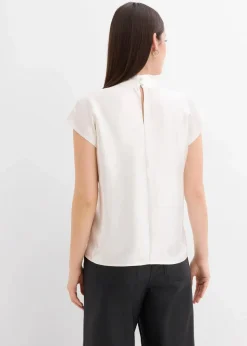 Satin Blusentop mit halbhohem Kragen