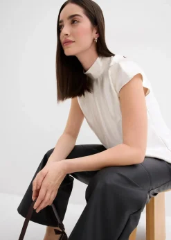 Satin Blusentop mit halbhohem Kragen