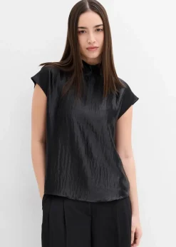 Satin Blusentop mit halbhohem Kragen