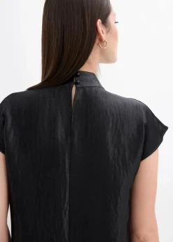 Satin Blusentop mit halbhohem Kragen