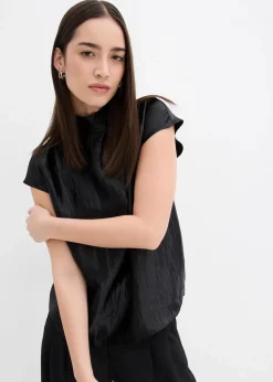 Satin Blusentop mit halbhohem Kragen