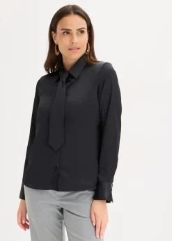 Satinbluse mit abnehmbarer Krawatte (2-tlg.)