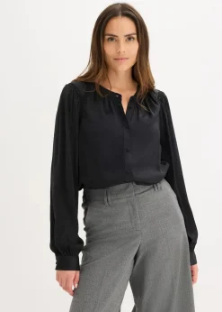 Satinbluse mit Spitzenbändern
