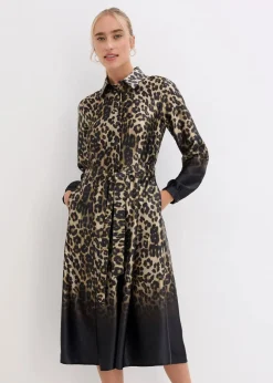 Satin-Hemdblusenkleid