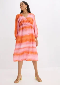 Satin-Midikleid mit Batik-Print