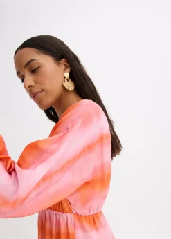 Satin-Midikleid mit Batik-Print