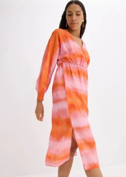 Satin-Midikleid mit Batik-Print