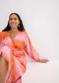 Satin-Midikleid mit Batik-Print