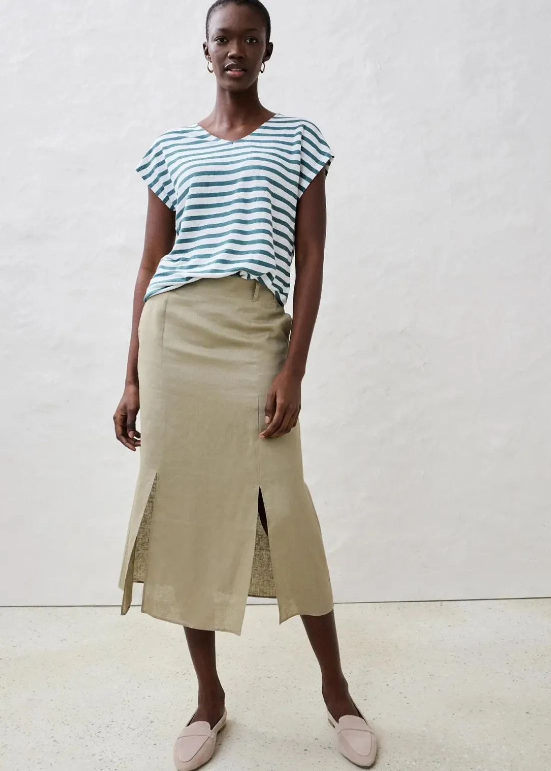 Shirt aus reinem Leinen mit Fledermausärmeln