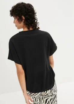 Shirt mit Bindedetail am Saum aus Baumwolle-Viskose-Mix