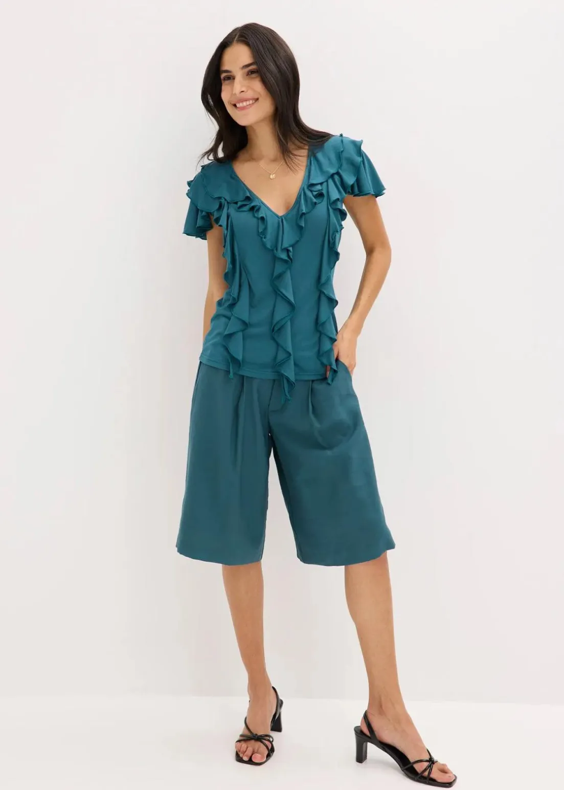 Shirt mit Volants aus softem Modal-Mix