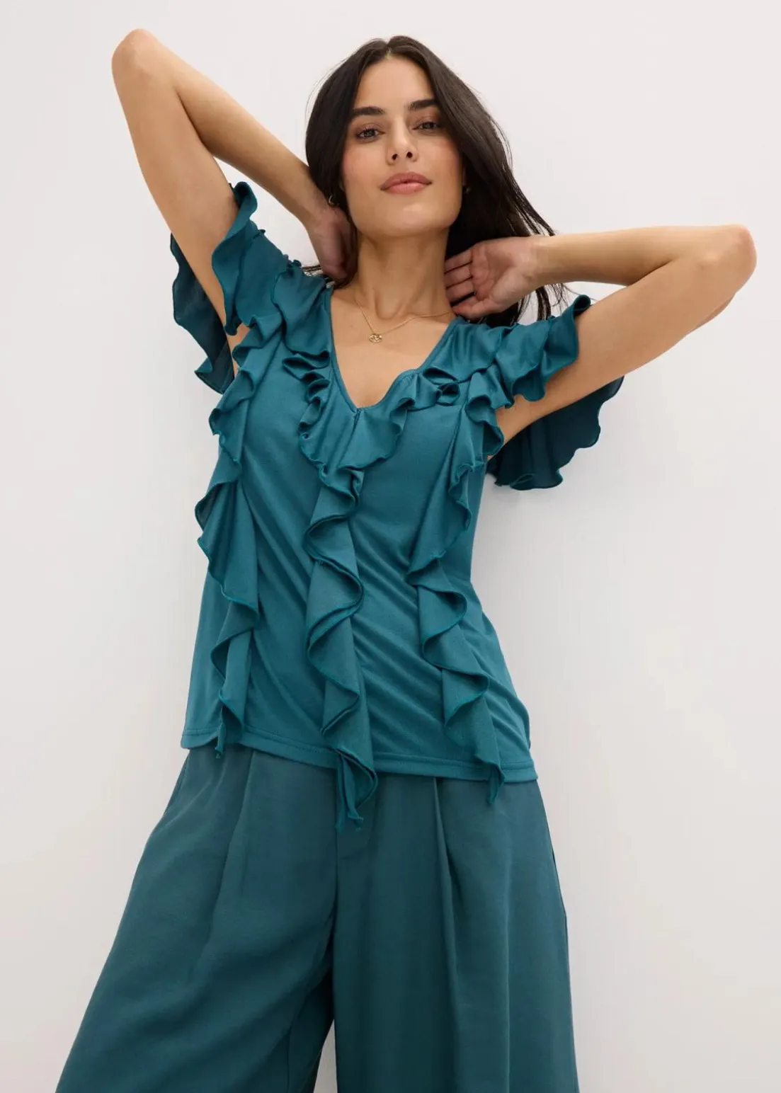 Shirt mit Volants aus softem Modal-Mix