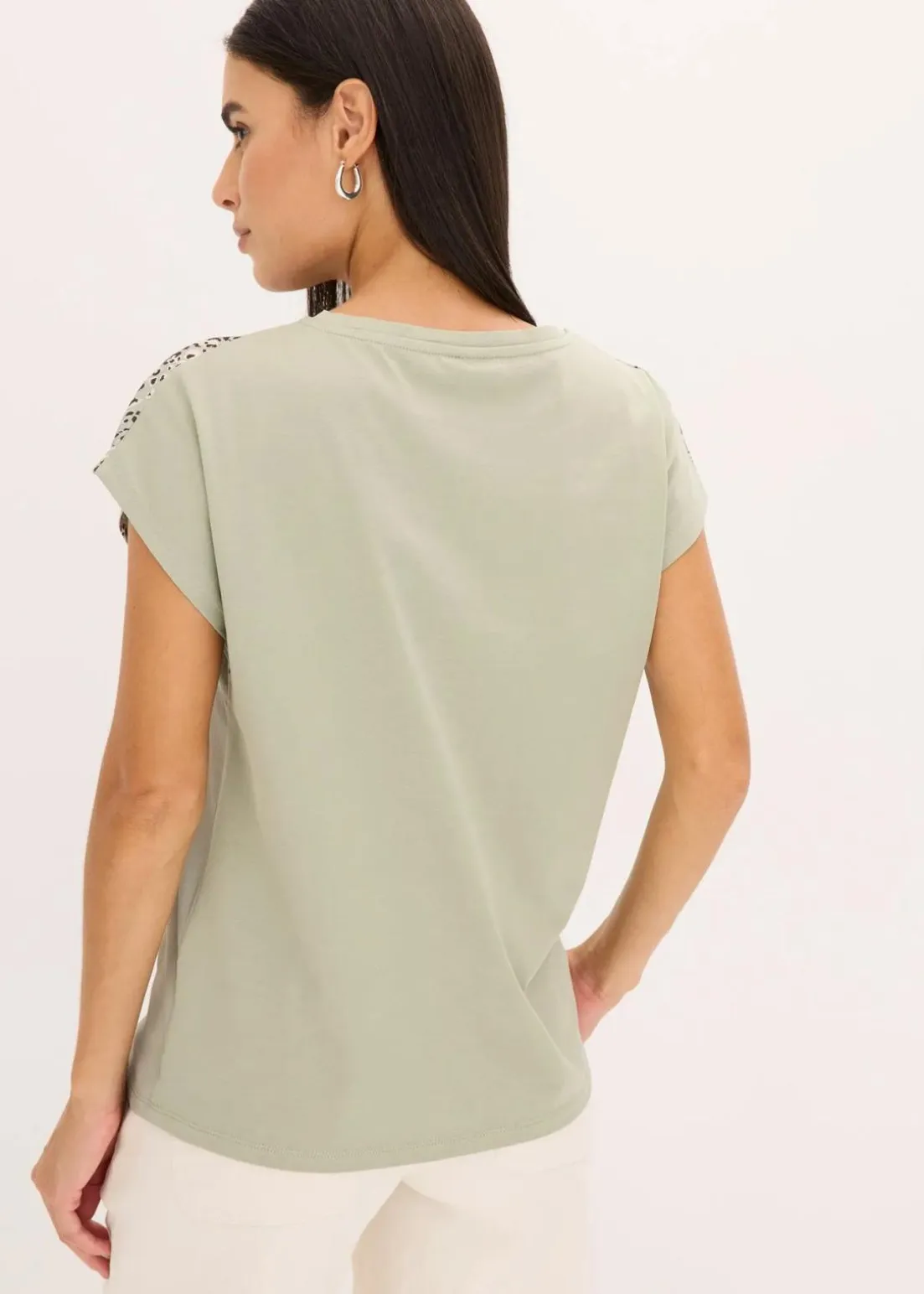 Shirt mit Webeinsatz und Glitzersteinchen