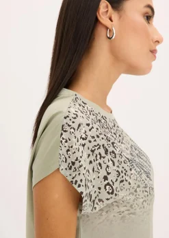 Shirt mit Webeinsatz und Glitzersteinchen