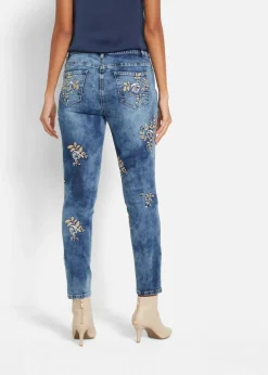 Slim-Fit-Jeans mit floraler Stickerei