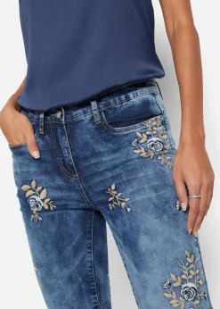 Slim-Fit-Jeans mit floraler Stickerei