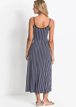 Sommerliches Jerseykleid mit Knopfleiste und Streifen