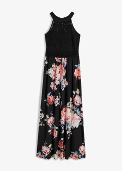Sommer-Maxikleid mit Blumen-Print und Spitze