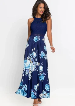 Sommer-Maxikleid mit Blumen-Print und Spitze
