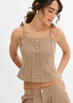 Spaghettiträger-Top aus elastischem Baumwoll-Mix