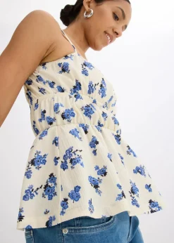 Spaghettiträger-Top aus strukturiertem Crêpe