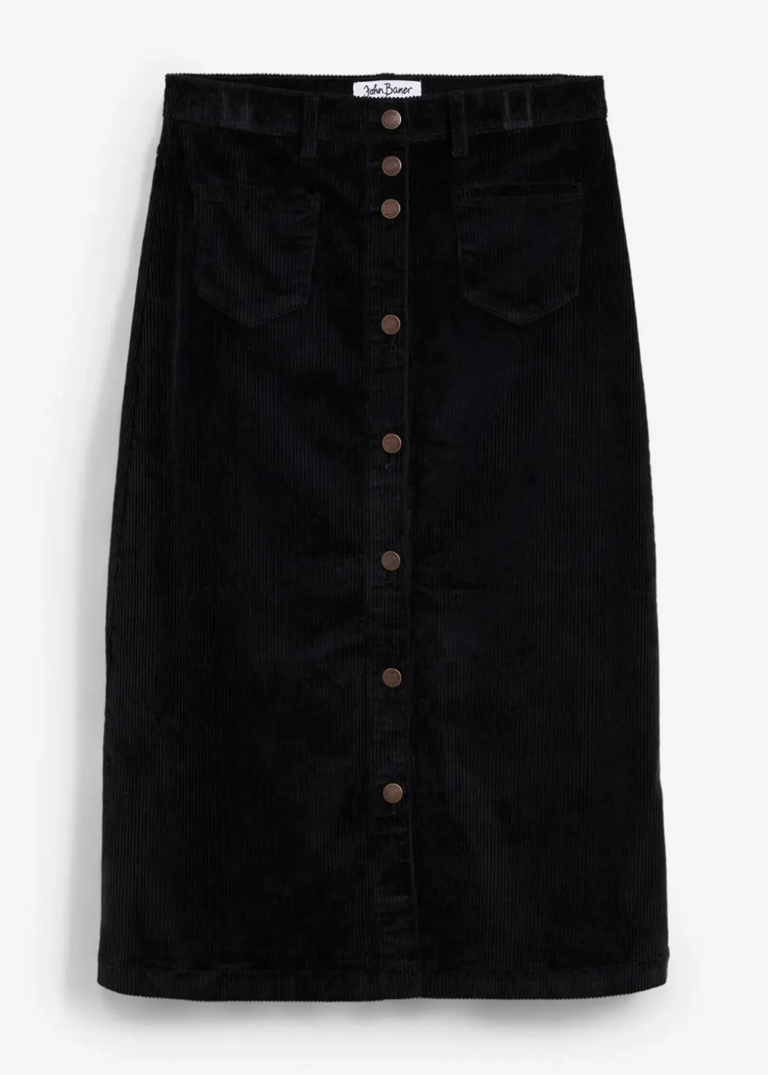 Stretch-Cordrock mit Knopfleiste, Midi-Länge