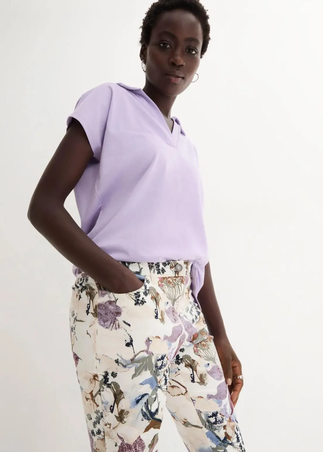 Stretch-Hose mit Blumen-Print