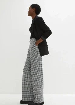 Stretch-Hose mit Hahnentrittmuster, Wide leg