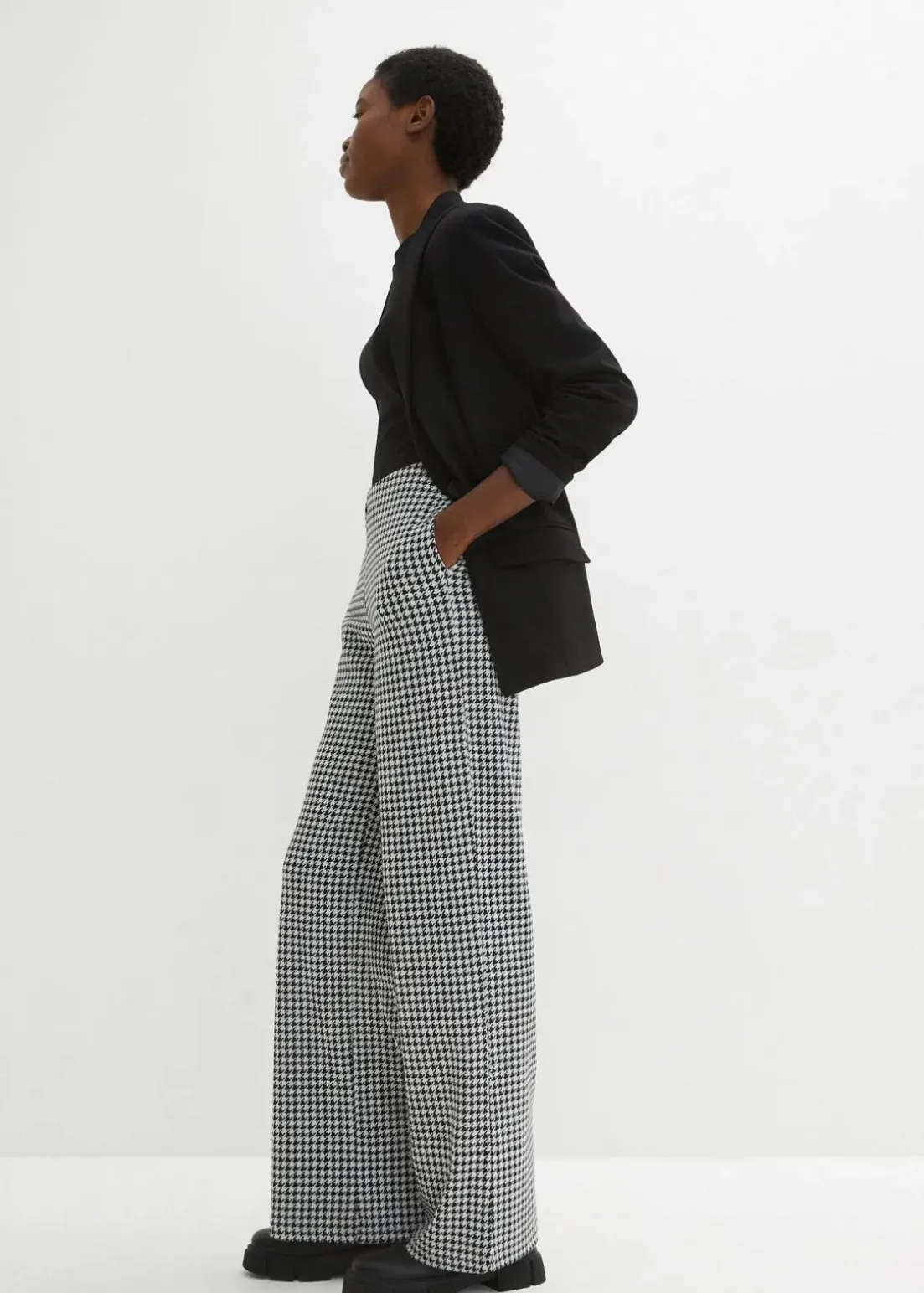 Stretch-Hose mit Hahnentrittmuster, Wide leg