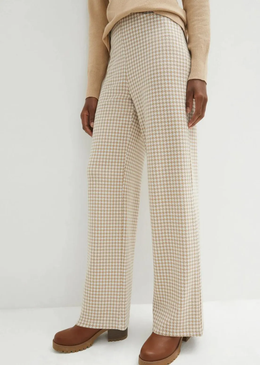 Stretch-Hose mit Hahnentrittmuster, Wide leg