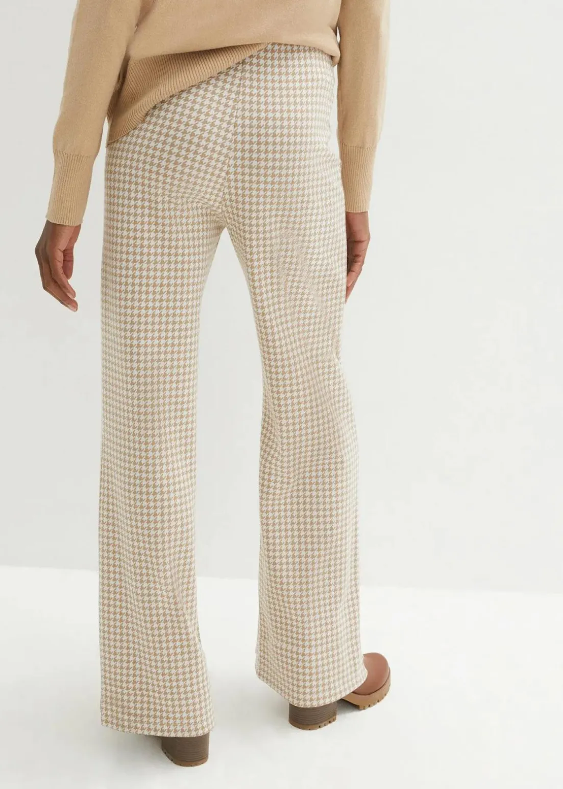 Stretch-Hose mit Hahnentrittmuster, Wide leg