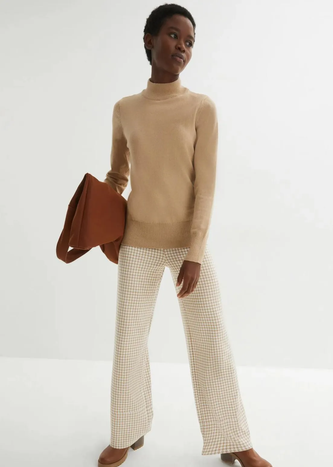 Stretch-Hose mit Hahnentrittmuster, Wide leg