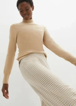 Stretch-Hose mit Hahnentrittmuster, Wide leg