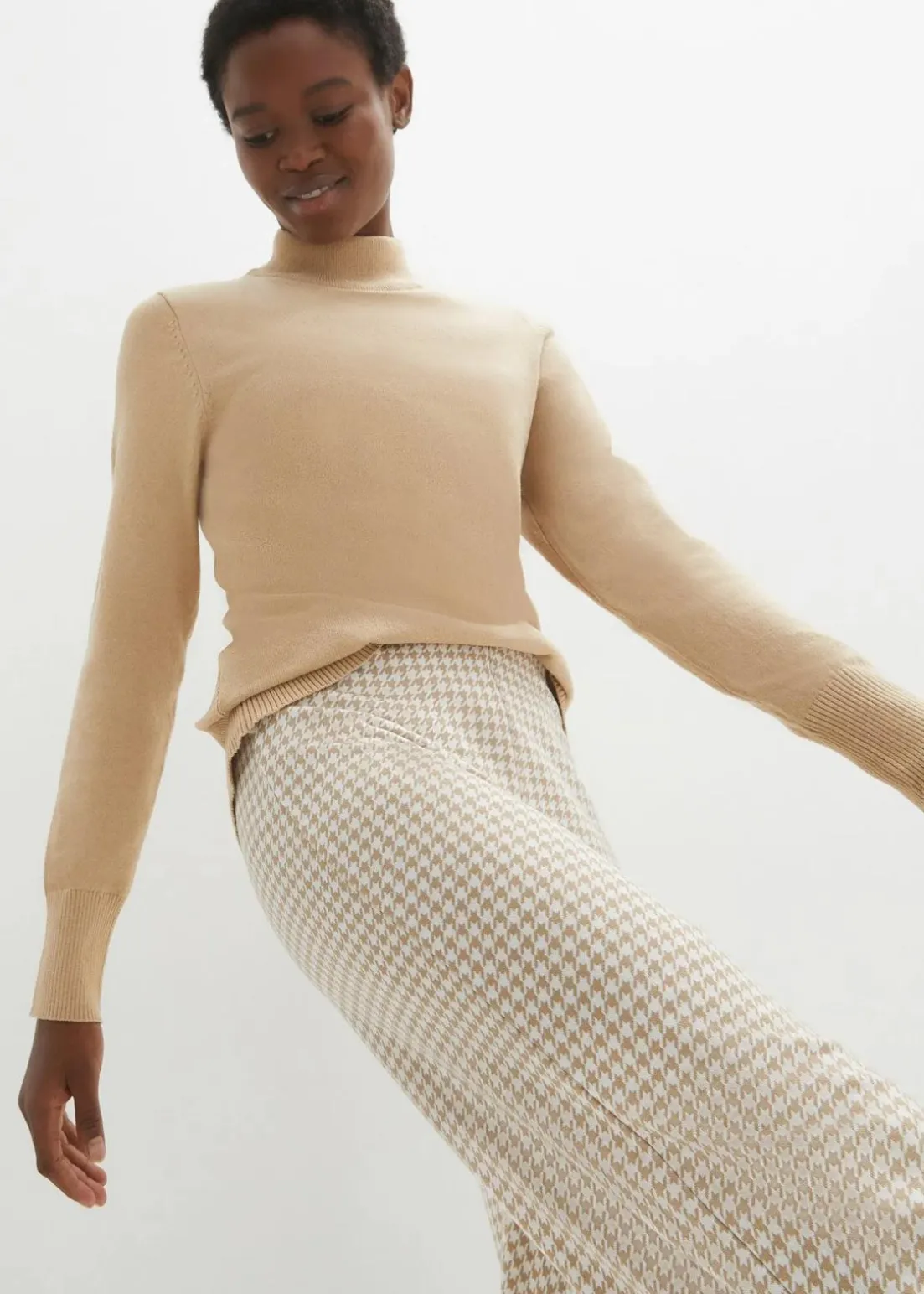 Stretch-Hose mit Hahnentrittmuster, Wide leg