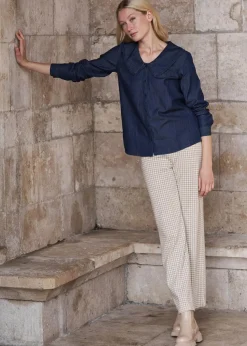 Stretch-Hose mit Hahnentrittmuster, Wide leg