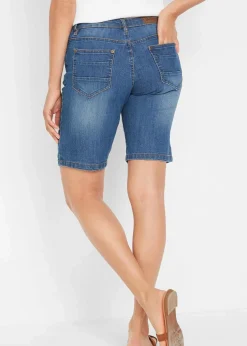 Stretch-Jeans-Bermuda mit farbigem Umschlag