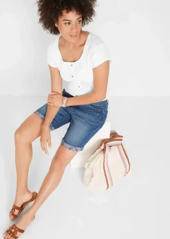 Stretch-Jeans-Bermuda mit farbigem Umschlag