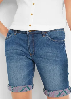 Stretch-Jeans-Bermuda mit farbigem Umschlag