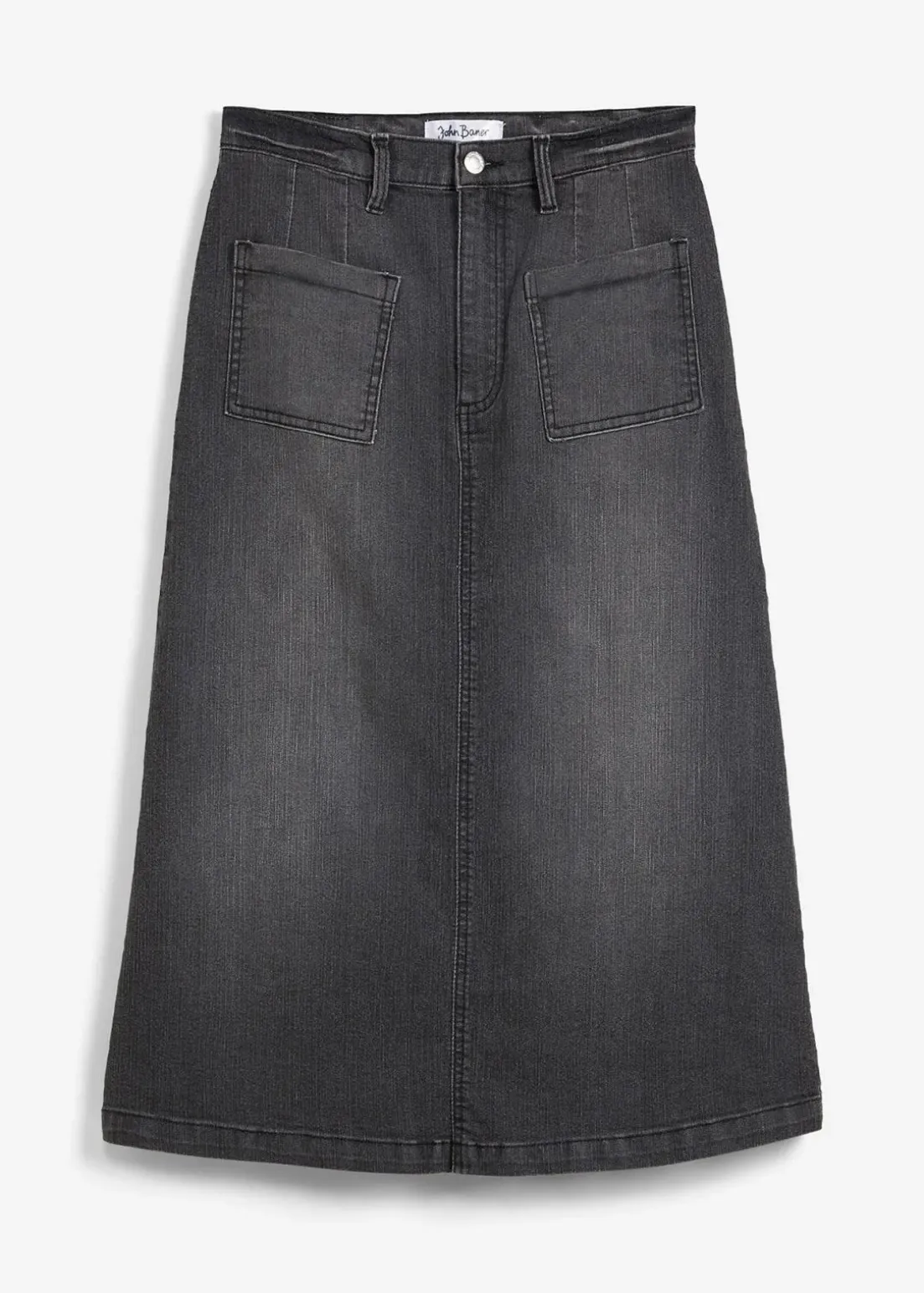 Stretch-Jeansrock, Midi-Länge