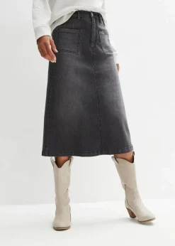 Stretch-Jeansrock, Midi-Länge
