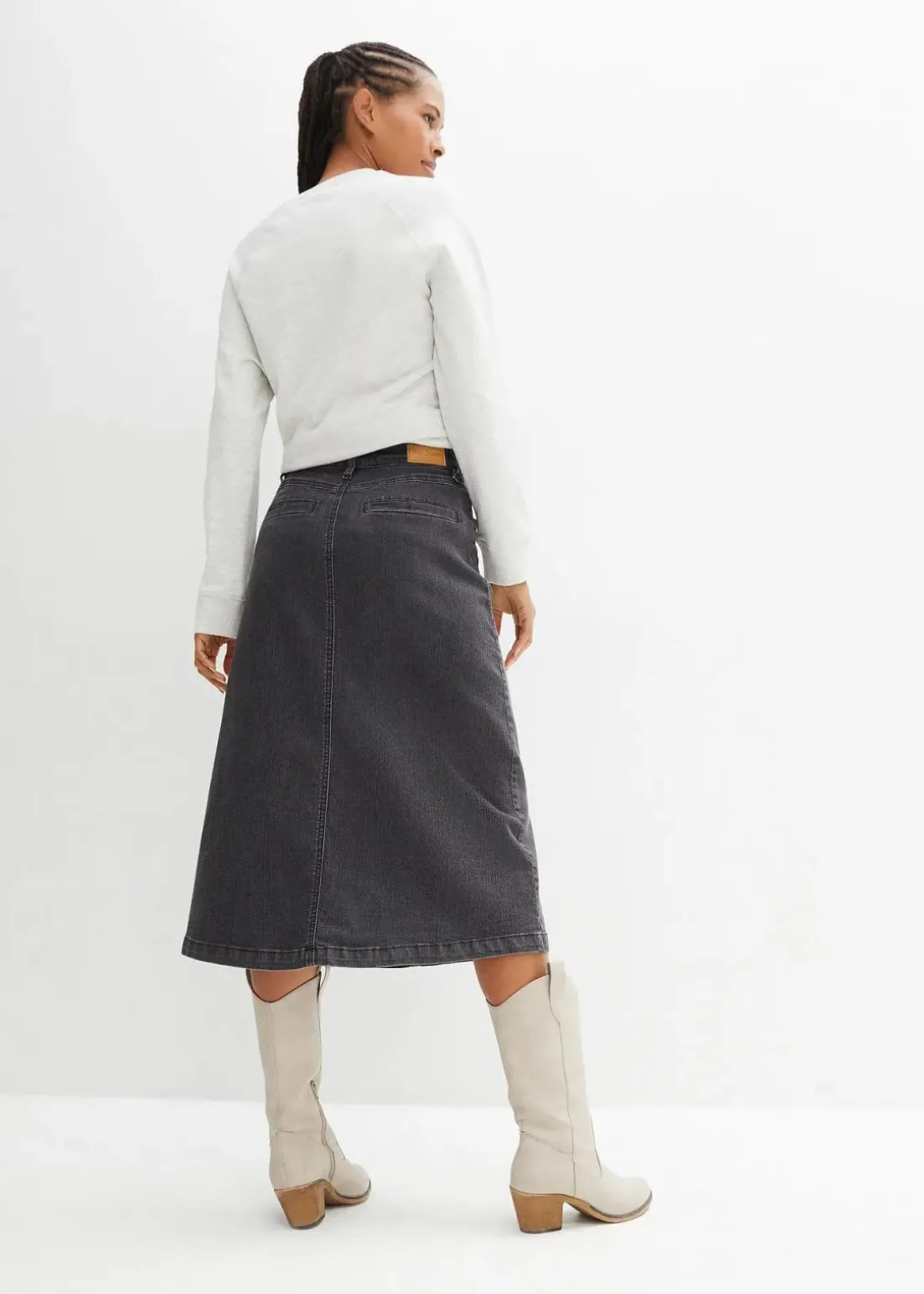 Stretch-Jeansrock, Midi-Länge