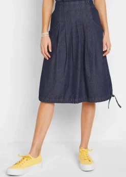 Stretch-Jeansrock mit Biesen, Bindeband und Bequembund