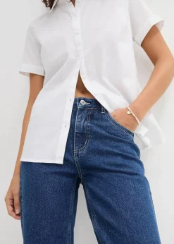 Stretch-Kurzarmbluse aus Baumwollmix