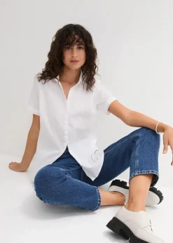 Stretch-Kurzarmbluse aus Baumwollmix