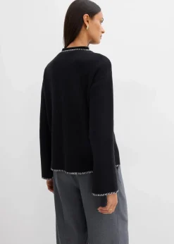 Strickjacke aus Wollmix mit Kontrastdetails