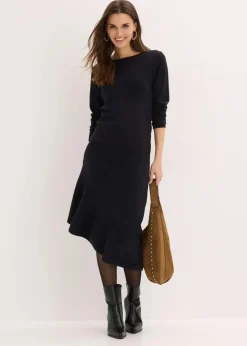 Strickkleid mit asymmetrischem Saum aus Baumwolle und Kaschmir