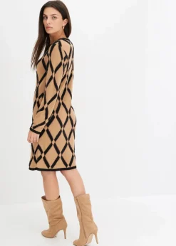 Strickkleid mit Rautenmuster aus Federgarn