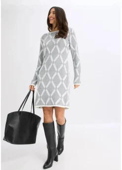 Strickkleid mit Rautenmuster aus Federgarn